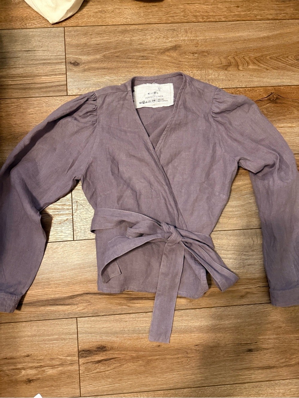 notPERFECTLINEN Dusty Lavender Wrap Tie Blouse